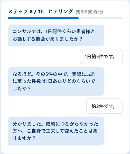 AIがチャットで質問し、候補者が答えている画面